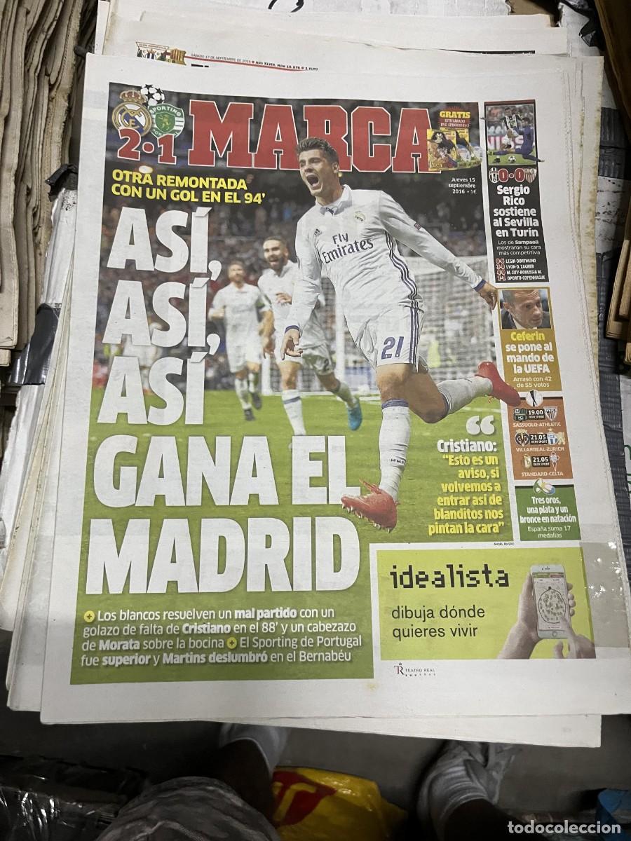 Coleccionismo deportivo: MARCA (15-9-2016) REAL MADRID 2-1 SPORTING PORTUGAL JUVENTUS 0-0 SEVILLA GOL MORATA