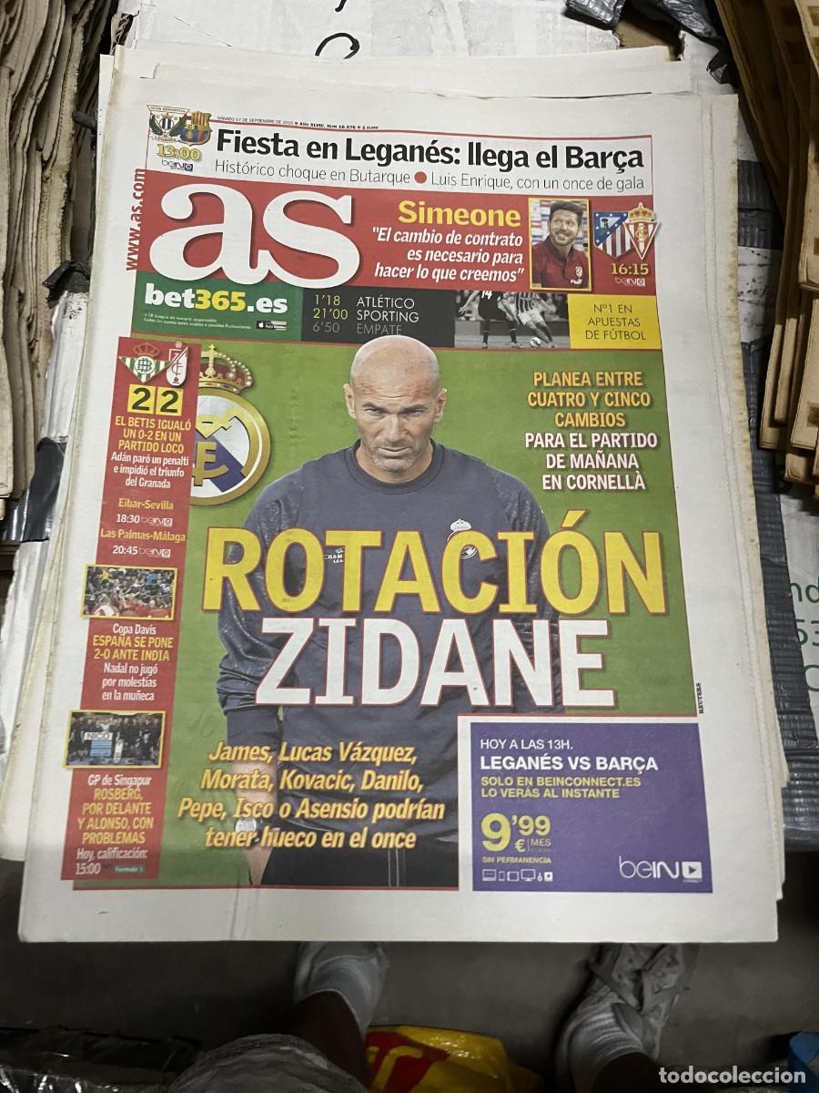 Coleccionismo deportivo: AS (17-9-2016) REAL MADRID ZIDANE HOY ATLETICO SPORTING GIJON JORNADA LIGA SIMEONE