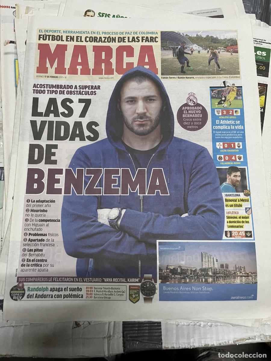 Collezionismo sportivo: MARCA (17-2-2017) BENZEMA FARC REAL MADRID ATHLETIC BILBAO 3-2 APOEL VILLARREAL 0-4 ROMA