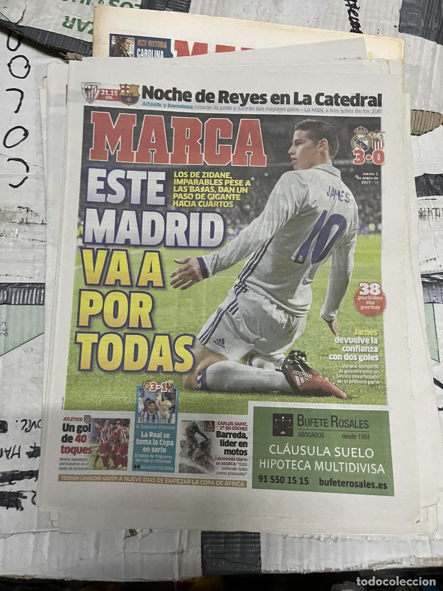 Collectionnisme sportif: MARCA (5-1-2017) JORNADA LIGA ATHLETIC BILBAO BARCELONA REAL MADRID 3-0 SEVILLA JAMES