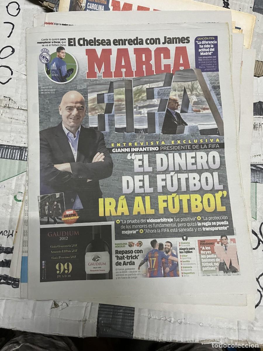 Coleccionismo deportivo: MARCA (22-12-2016) ENTREVISTA GIANNI INFANTINO PRESIDENTE FIFA CHELSEA JAMES RODRIGUEZ