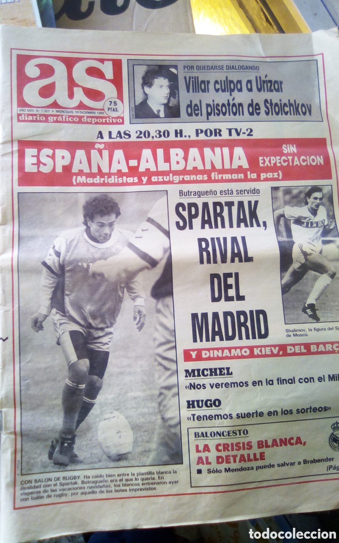 Coleccionismo deportivo: as 7327. Del 19 de diciembre de 1990. Hugo S&aacute;nchez. Eurocopa Espa&ntilde;a Albania. Di Stefano. Luis Su&aacute;rez