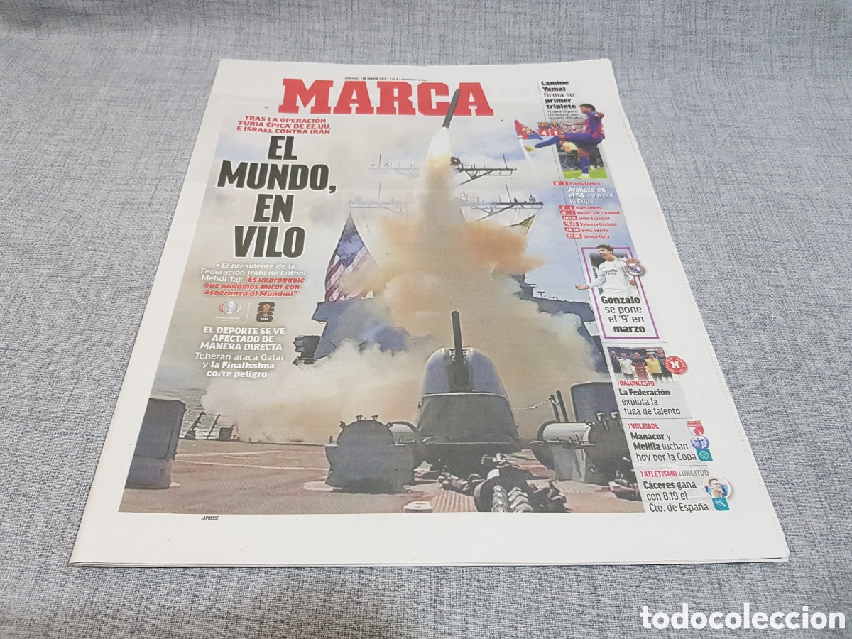Coleccionismo deportivo: MARCA DOMINGO 01 MARZO 2026 EL MUNDO EN VILO OPERACI&Oacute;N FURIA &Eacute;PICA IR&Aacute;N TRIPLETE LAMINE YAMAL