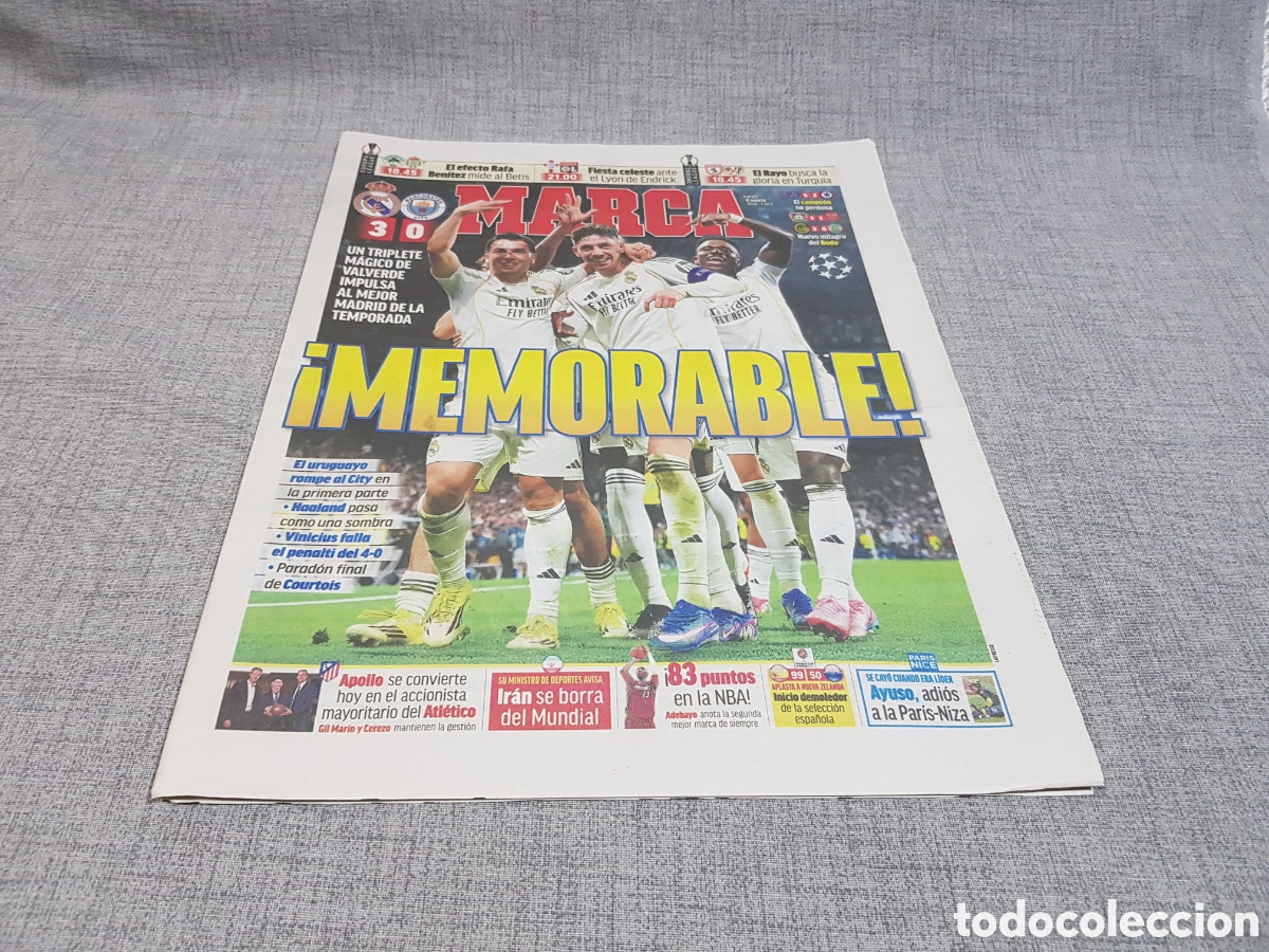 Coleccionismo deportivo: MARCA JUEVES 12 MARZO 2026 TRIPLETE VALVERDE REAL MADRID NBA ADEBAYO 83 PUNTOS