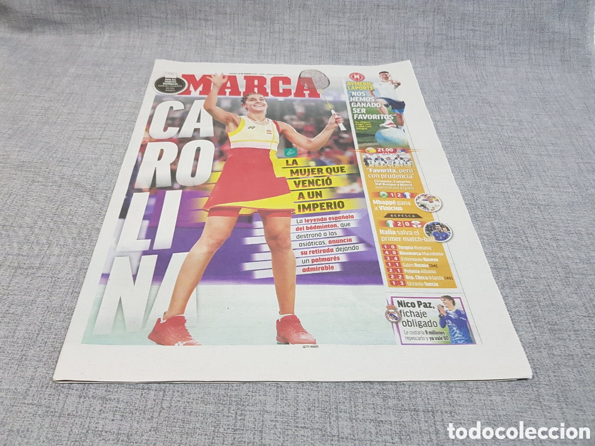 Collezionismo sportivo: MARCA VIERNES 27 MARZO 2026 B&Aacute;DMINTON RETIRADA CAROLINA MAR&Iacute;N
