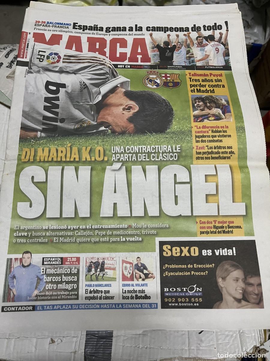 Coleccionismo deportivo: MARCA (17-1-2012) LESION DI MARIA REAL MADRID BALONMANO ESPA&Ntilde;A 29-26 FRANCIA