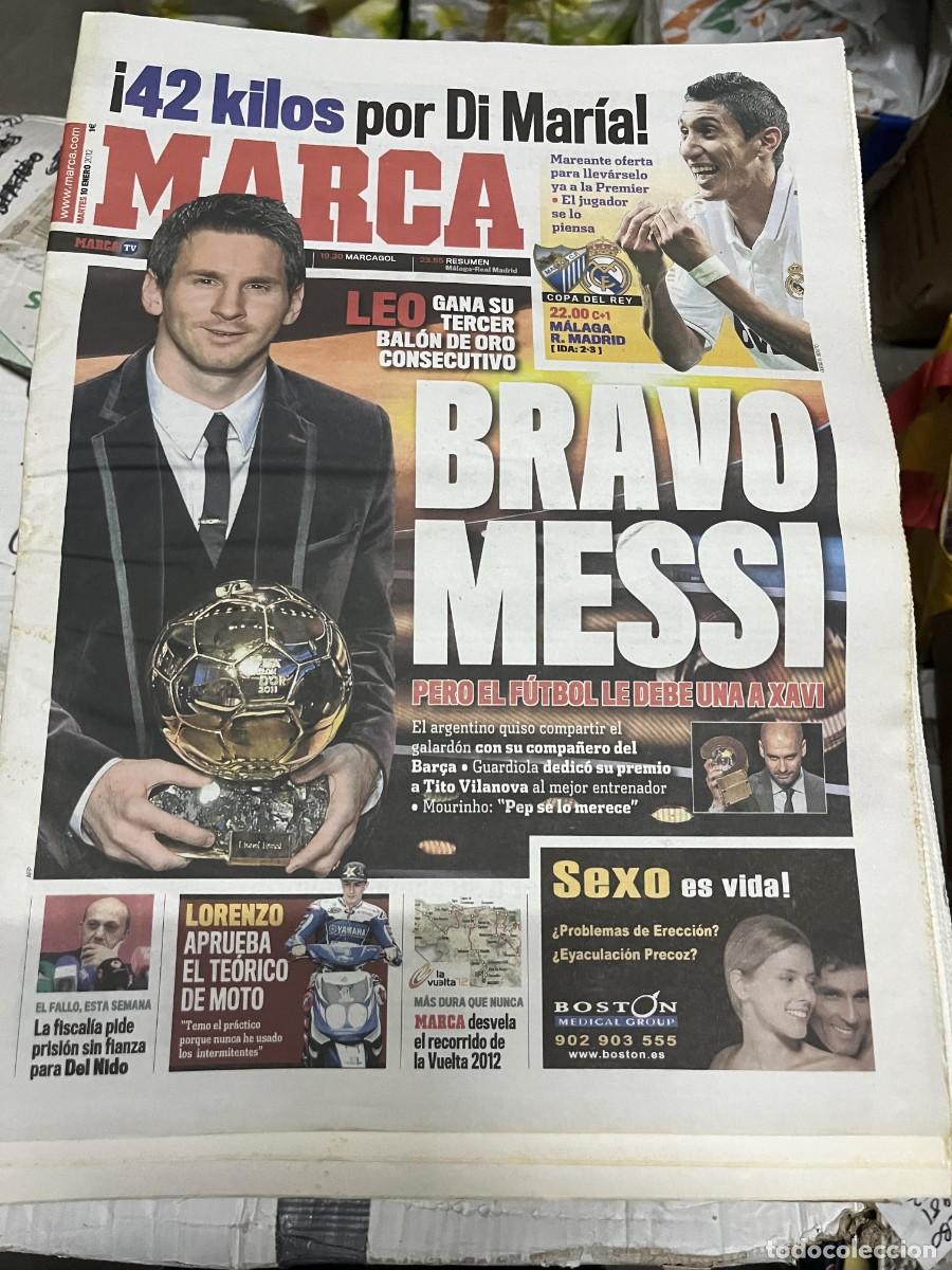 Coleccionismo deportivo: MARCA (10-1-2012) CAMPEON TERCER BALON DE ORO LIONEL MESSI BARCELONA FICHAJE DI MARIA