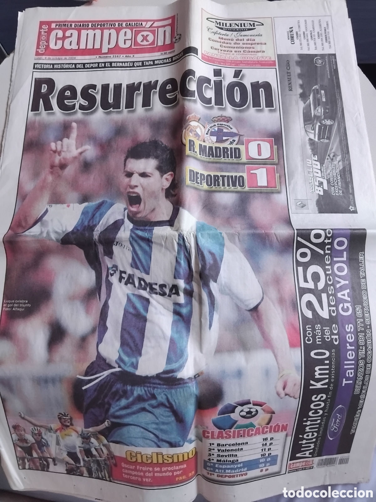 Coleccionismo deportivo: Periodico historia el Deportivo ganando en el Bernabeu 2004