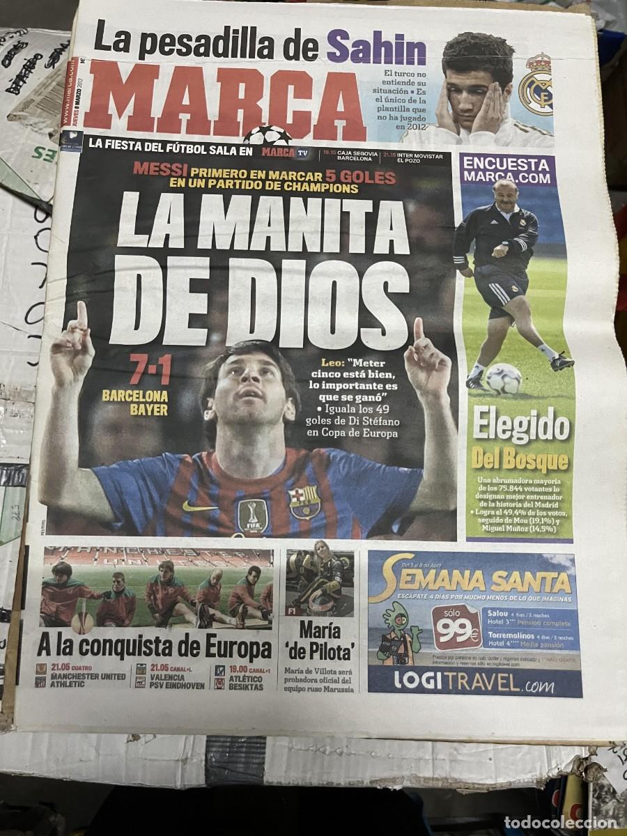 Coleccionismo deportivo: MARCA (8-3-2012) RECORD LIONEL MESSI 5 GOLES CHAMPIONS BARCELONA 7-1 BAYERN MUNCHEN
