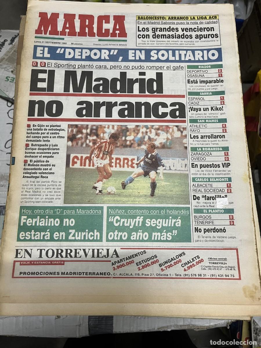 Coleccionismo deportivo: MARCA (21-9-1992) SPORTING GIJON 0-0 REAL MADRID JORNADA LIGA MARINO LEJARRETA CICLISMO