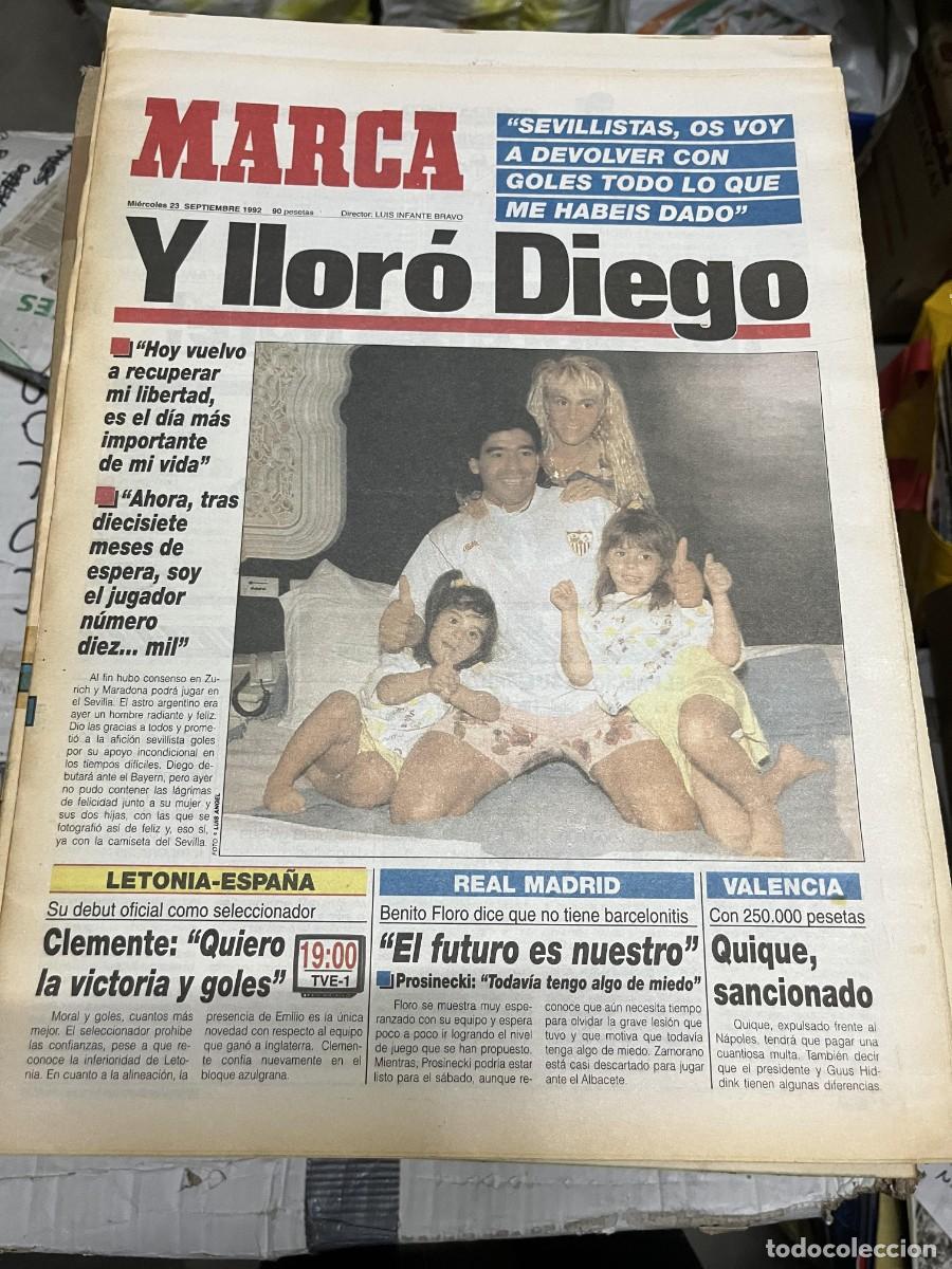 Coleccionismo deportivo: MARCA (23-9-1992) FICHAJE SEVILLA DIEGO ARMANDO MARADONA