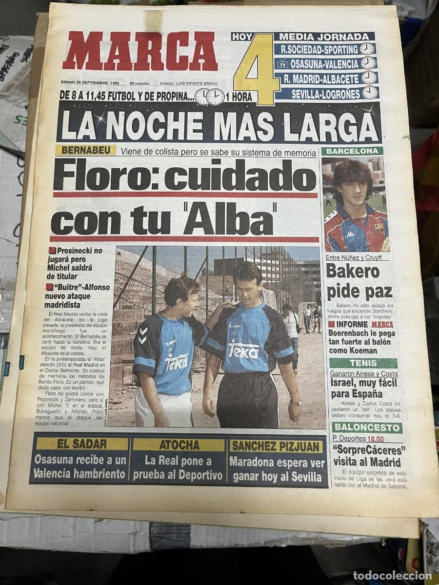 Colecionismo desportivo: MARCA (26-9-1992) BENITO FLORO REAL MADRID BAKERO BARCELONA