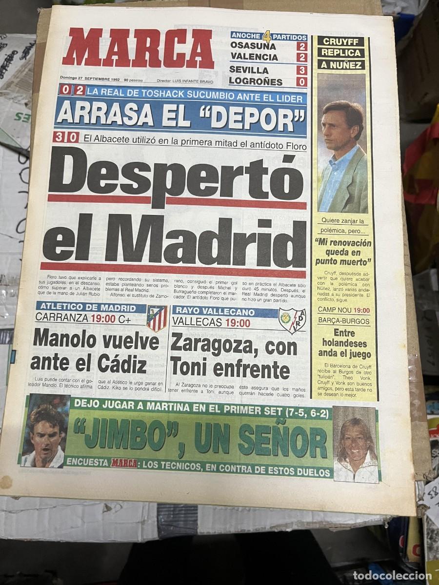 Colecionismo desportivo: MARCA (27-9-1992) CRUYFF REAL SOCIEDAD 0-2 DEPORTIVO CORU&Ntilde;A REAL MADRID 3-0 ALBACETE JORNADA LIGA