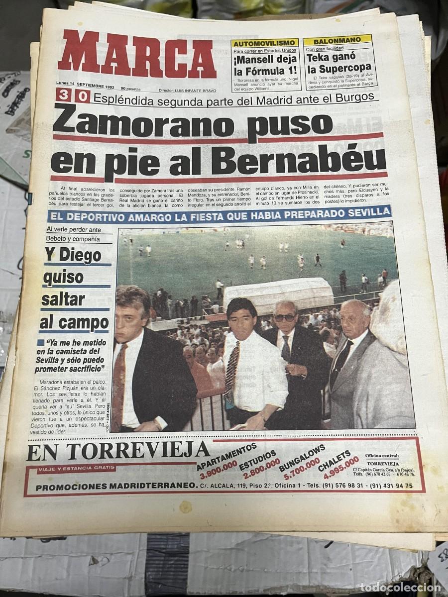 Colecionismo desportivo: MARCA (14-9-1992) SUPER DEPORTIVO CORU&Ntilde;A DIEGO ARMANDO MARADONA SEVILLA REAL MADRID 3-0 BURGOS