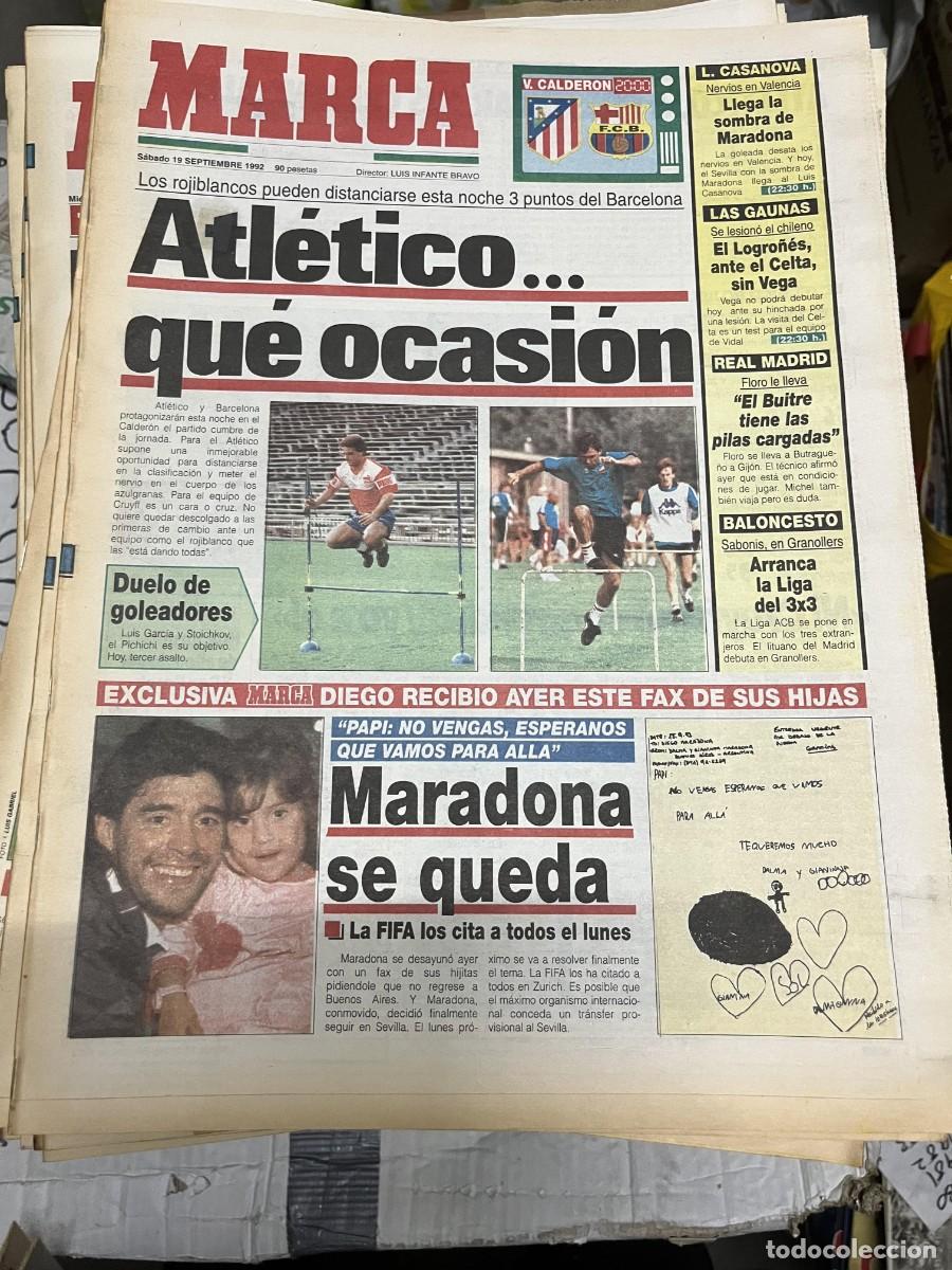 Coleccionismo deportivo: MARCA (19-9-1992) HOY ATLETICO MADRID BARCELONA DIEGO ARMANDO MARADONA SEVILLA