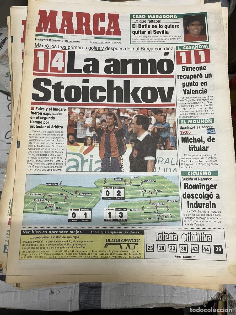 Coleccionismo deportivo: MARCA (20-9-1992) ATLETICO MADRID 1-4 BARCELONA STOICHKOV VALENCIA 1-1 SEVILLA JORNADA LIGA