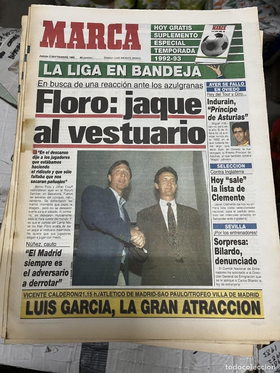 Coleccionismo deportivo: MARCA (3-9-1992) BENITO FLORO REAL MADRID JOHAN CRUYFF INDURAIN CICLISMO LUIS GARCIA ATLETICO