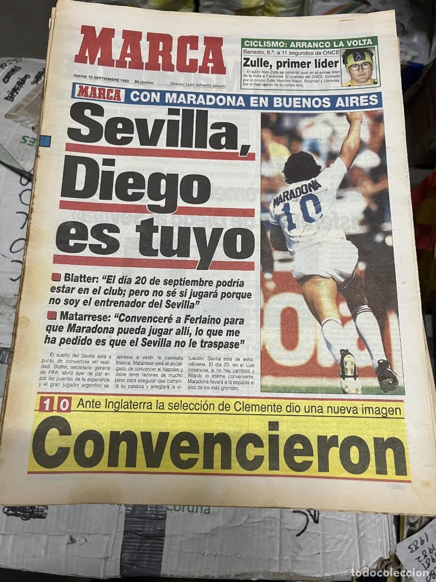 Coleccionismo deportivo: MARCA (10-9-1992) DIEGO ARMANDO MARADONA SEVILLA ZULLE CICLISMO ESPA&Ntilde;A 1-0 INGLATERRA