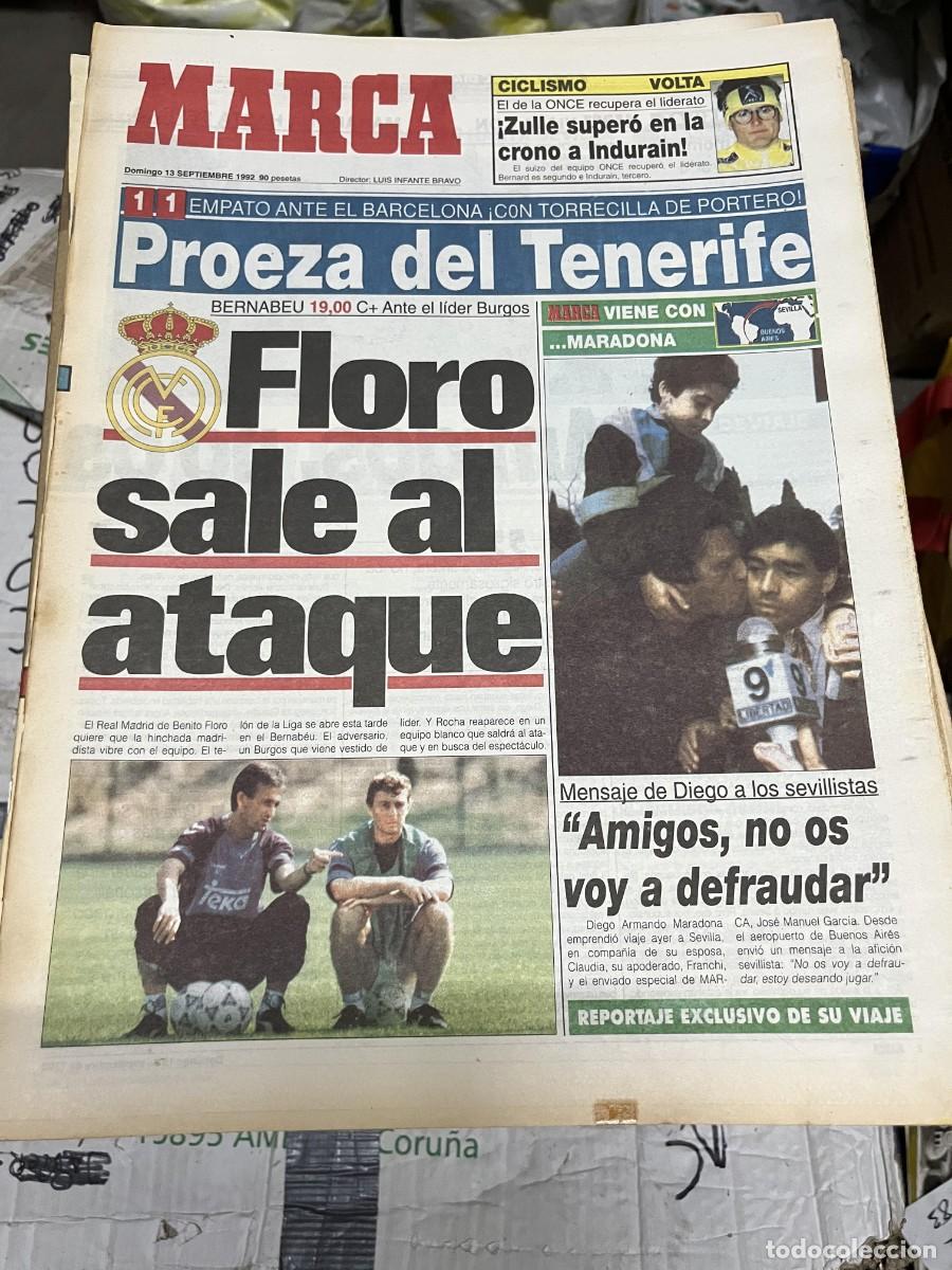 Coleccionismo deportivo: MARCA (13-9-1992) CICLISMO ZULLE JORNADA LIGA BARCELONA 1-1 TENERIFE MARADONA SEVILLA