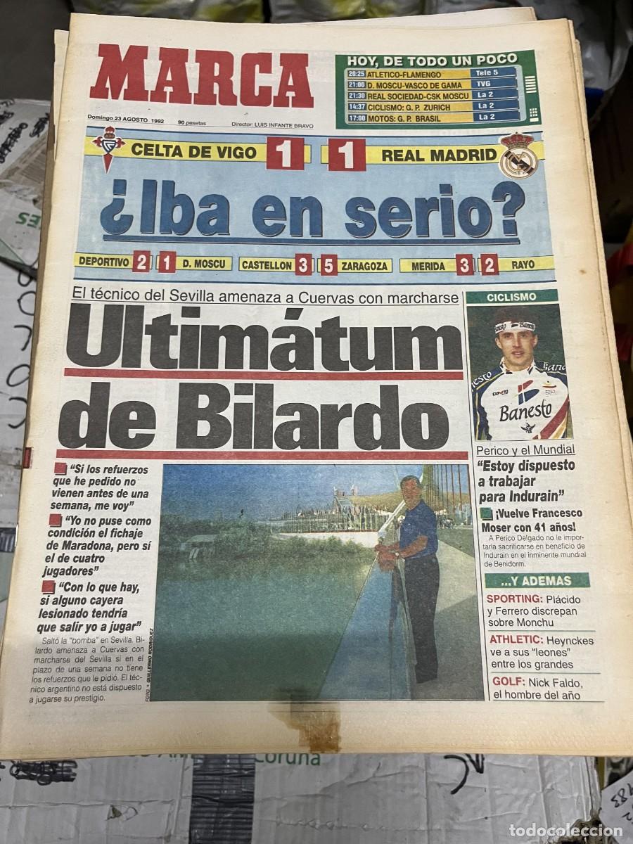 Coleccionismo deportivo: MARCA (23-8-1992) PERICO DELGADO LANGARA DEPORTIVO CORU&Ntilde;A 2-1 DINAMO MOSCU CELTA 1-1 REAL MADRID