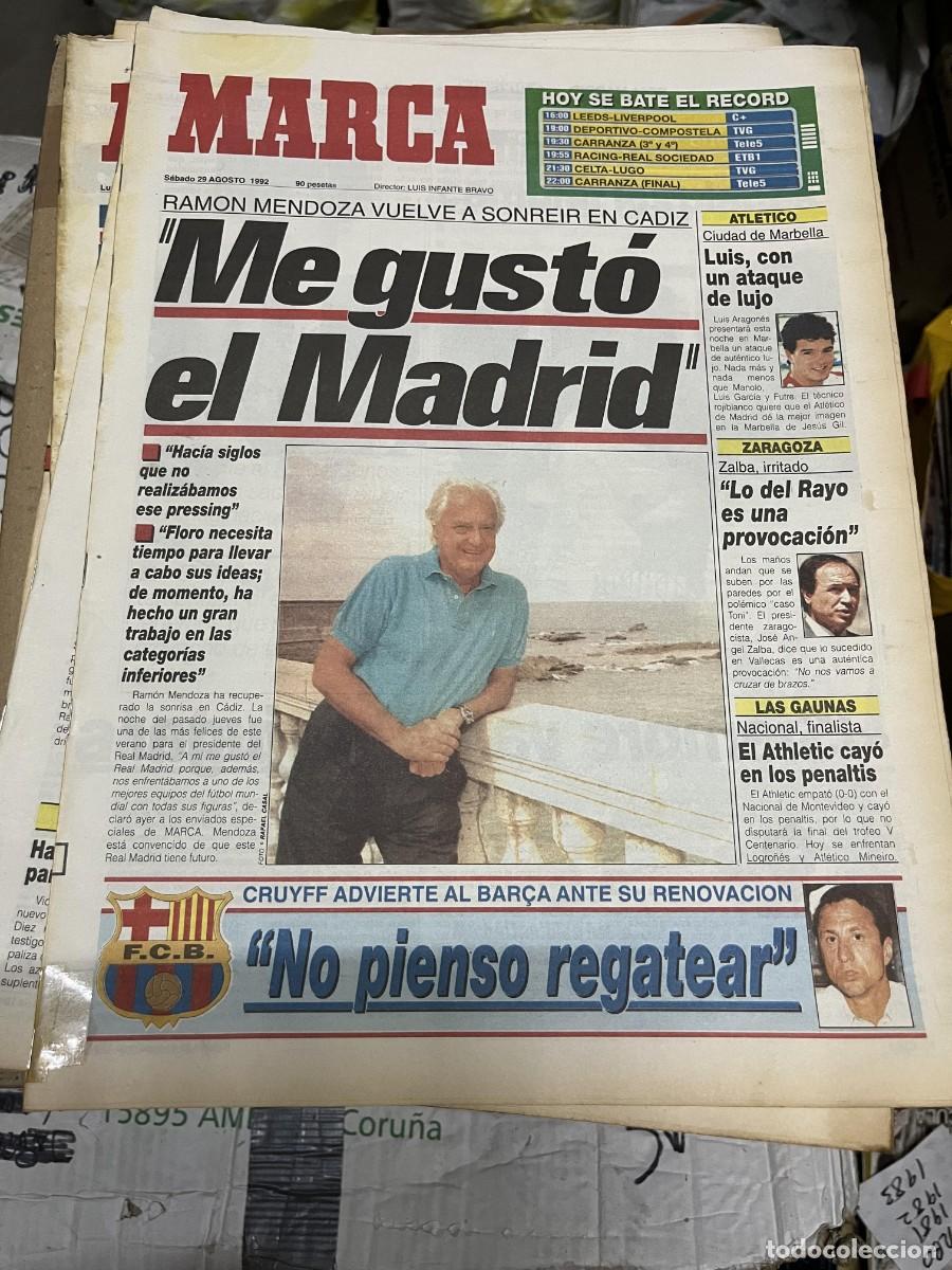 Coleccionismo deportivo: MARCA (29-8-1992) RAMON MENDOZA REAL MADRID LUIS GARCIA ATLETICO ZALBA ZARAGOZA CRUYFF