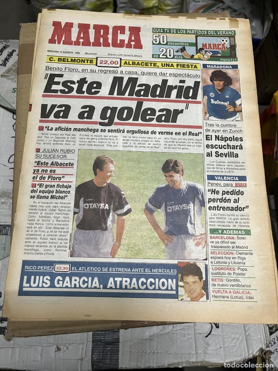 Coleccionismo deportivo: MARCA (12-8-1992) BENITO FLORO ALBACETE REAL MADRID MARADONA NAPOLE SEVILLA LUIS GARCIA