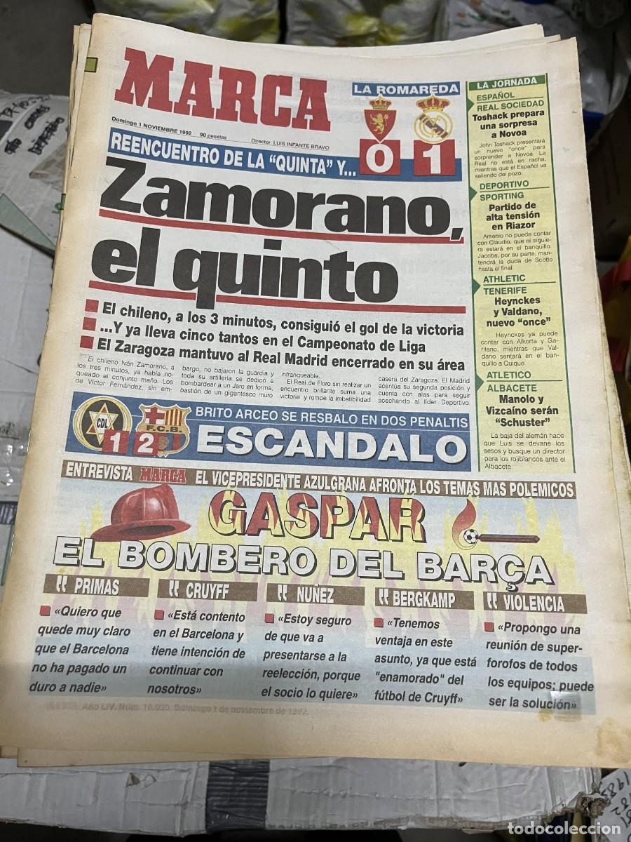 Coleccionismo deportivo: MARCA (1-11-1992) ZARAGOZA 0-1 REAL MADRID ZAMORANO LOGRO&Ntilde;ES 1-2 BARCELONA GASPAR