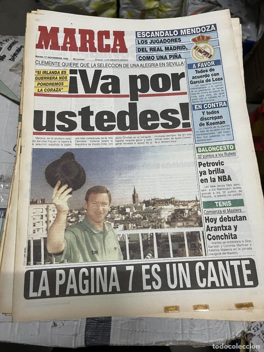 Coleccionismo deportivo: MARCA (17-11-1992) SELECCION ESPA&Ntilde;OLA ESPA&Ntilde;A EIRE IRLANDA JAVIER CLEMENTE RAMON MENDOZA