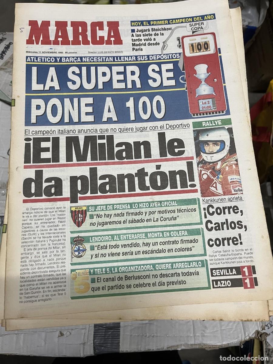 Coleccionismo deportivo: MARCA (11-11-1992) HOY FINAL SUPERCOPA ATLETICO BARCELONA MILAN DEPORTIVO CORU&Ntilde;A KANKKUNEN