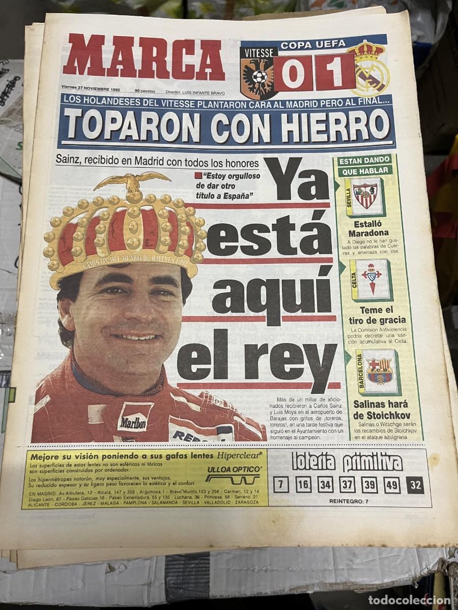 Coleccionismo deportivo: MARCA (27-11-1992) CAMPEON RALLY CARLOS SAINZ COPA UEFA VITESSE 0-1 REAL MADRID