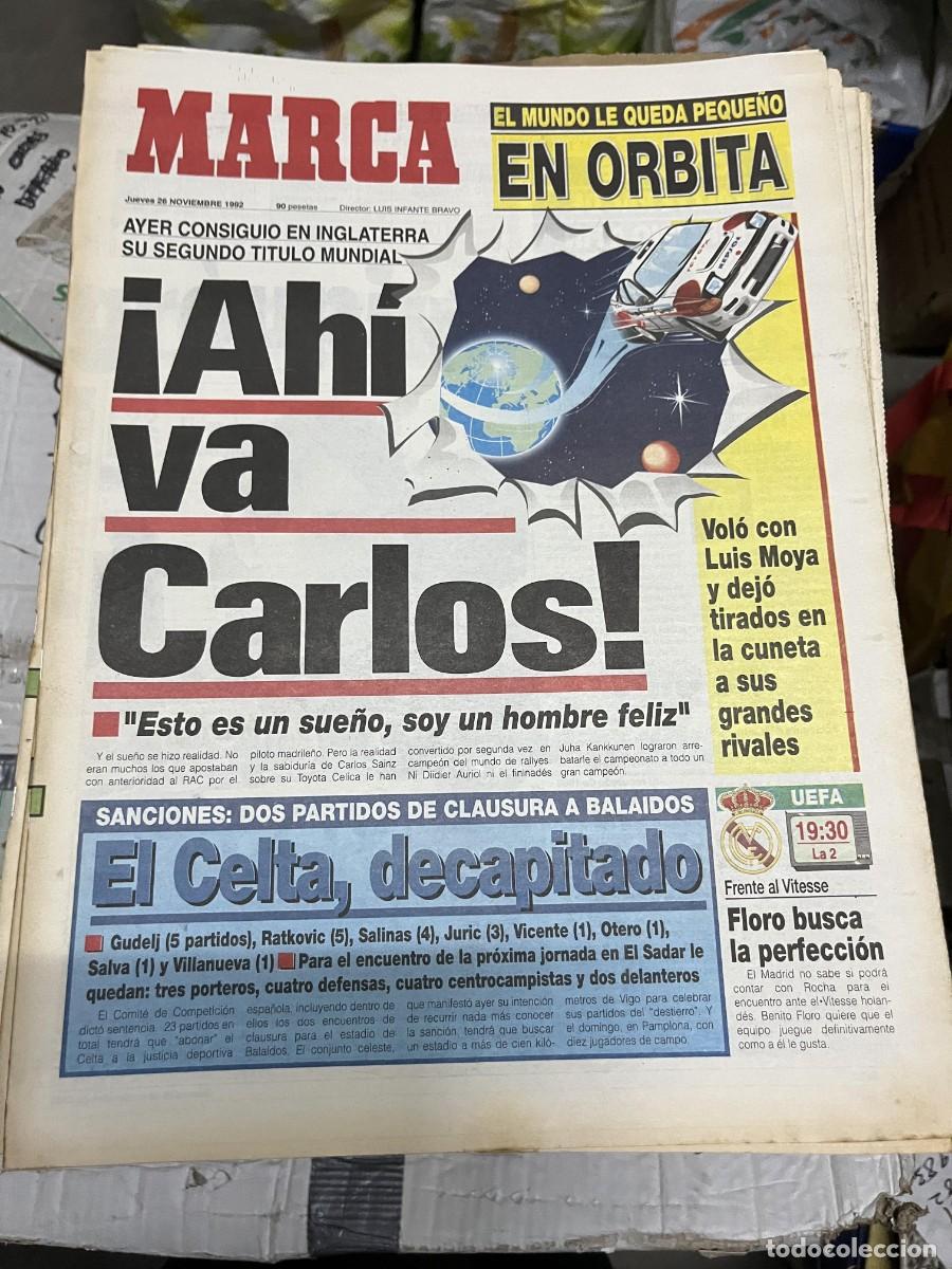 Coleccionismo deportivo: MARCA (26-11-1992) CAMPEON TITULO MUNDIAL RALLY CARLOS SAINZ HOY VITESSE REAL MADRID UEFA