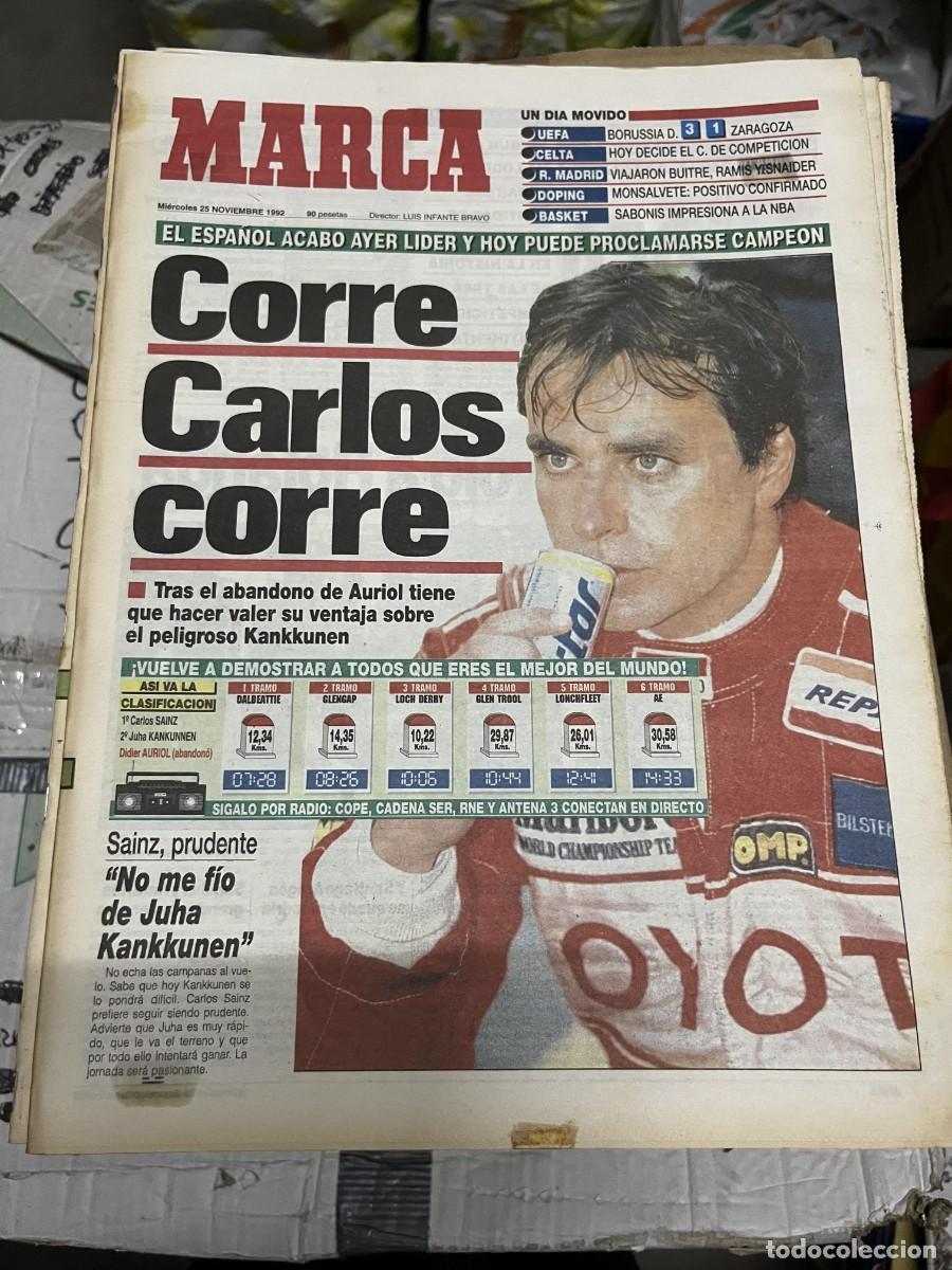 Coleccionismo deportivo: MARCA (25-11-1992) HOY TITULO MUNDIAL RALLY CARLOS SAINZ KANKKUNEN BORUSSIA DORTMUND 3-1 ZARAGOZA