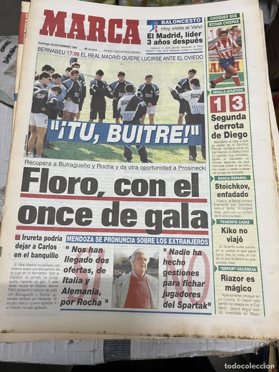 Coleccionismo deportivo: MARCA (29-11-1992) OVIEDO REAL MADRID BARCELONA ESPANYOL SEVILLA 1-3 ATLETICO MADRID JORNADA LIGA