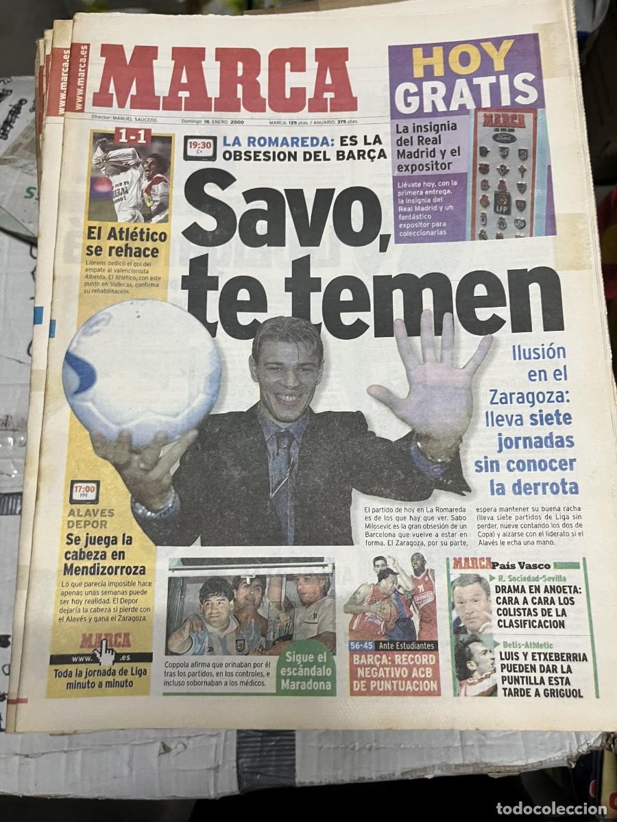 Coleccionismo deportivo: MARCA (16-1-2000) ZARAGOZA BARCELONA SAVO JORNADA LIGA RAYO 1-1 ATLETICO ESCANDALO MARADONA