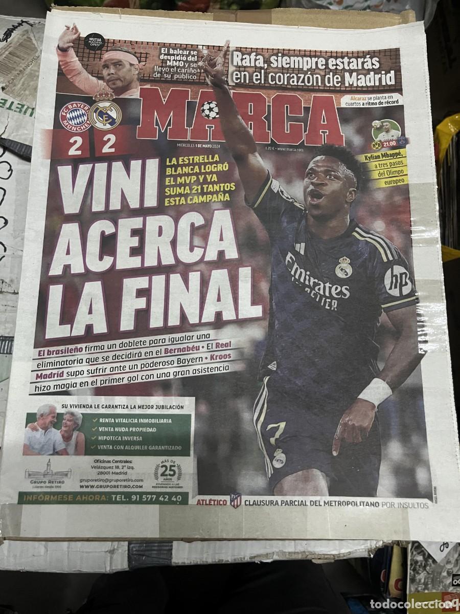 Coleccionismo deportivo: MARCA (1-5-2024) VINICIUS REAL MADRID BAYERN MUNCHEN 2-2 REAL MADRID CHAMPIONS TENIS NADAL