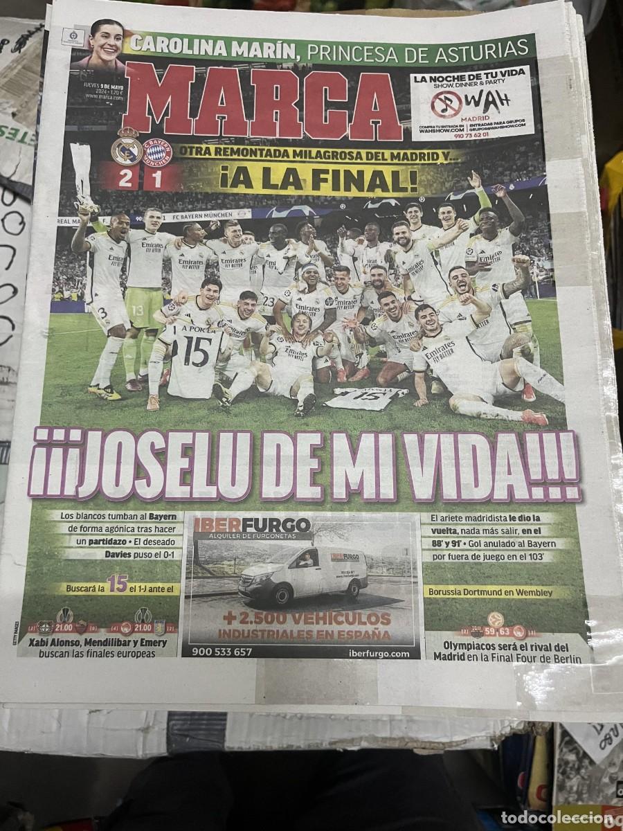 Coleccionismo deportivo: MARCA (9-5-2024) UEFA CHAMPIONS LEAGUE REAL MADRID 2-1 BAYERN MUNCHEN GOL JOSELU CAROLINA MARIN