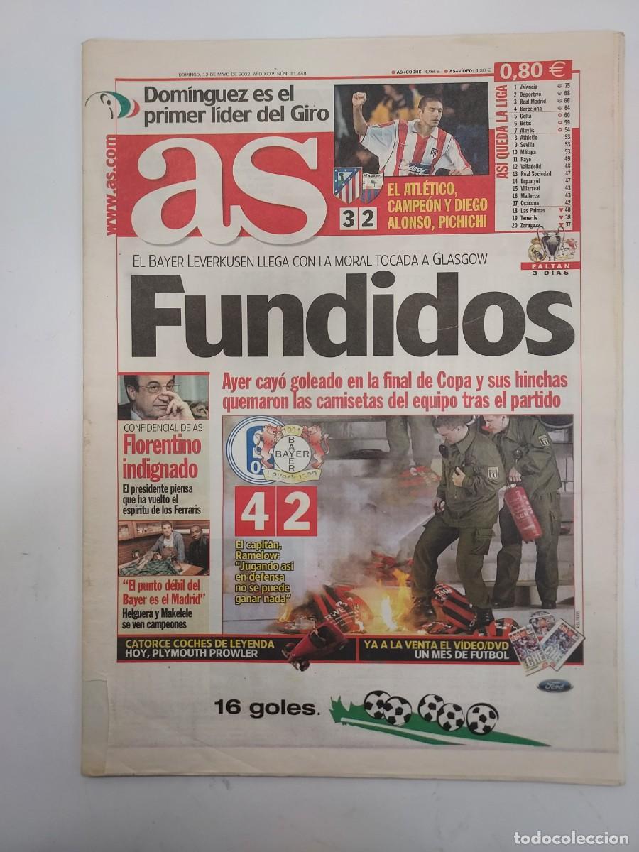 Coleccionismo deportivo: PERIODICO AS 12 MAYO 2002. ATLETICO DE MADRID CAMPEON SEGUNDA DIVISION. TEMPORADA 2001-02
