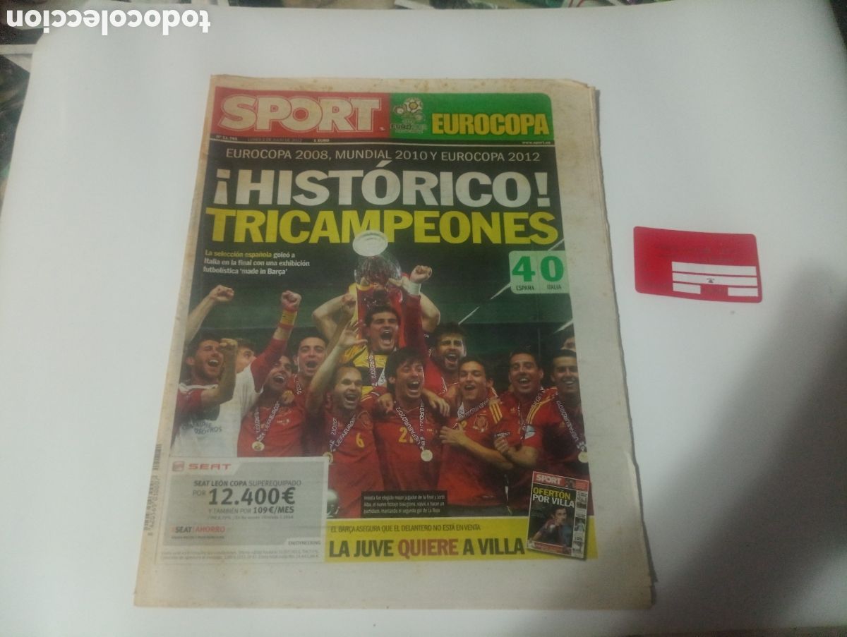 Coleccionismo deportivo: Peri&oacute;dico sport hist&oacute;rico tricampeones 2012