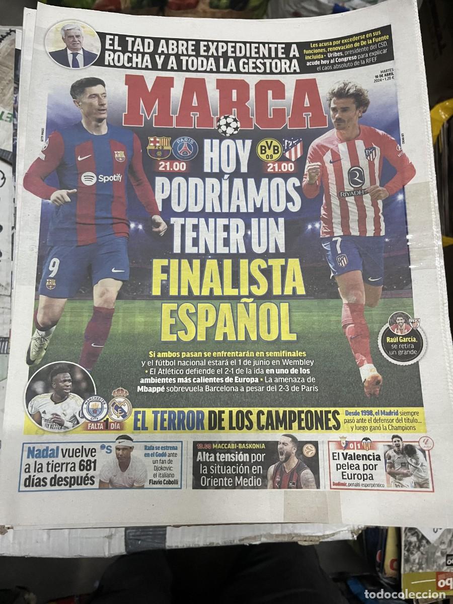 Coleccionismo deportivo: MARCA (16-4-2024)LEWANDOWSKI GRIEZMANN HOY CHAMPIONS BARCELONA PSG BORUSSIA DORTMUND ATLETICO MADRID