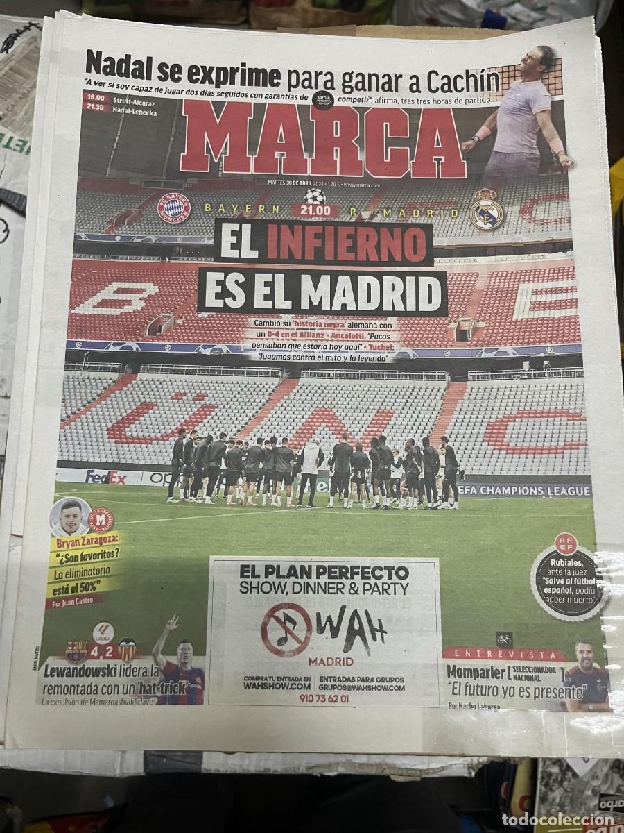 Collectionnisme sportif: MARCA (29-4-2024) HOY CHAMPIONS BAYERN MUNCHEN REAL MADRID RAFAEL NADAL CACHIN BRYAN ZARAGOZA