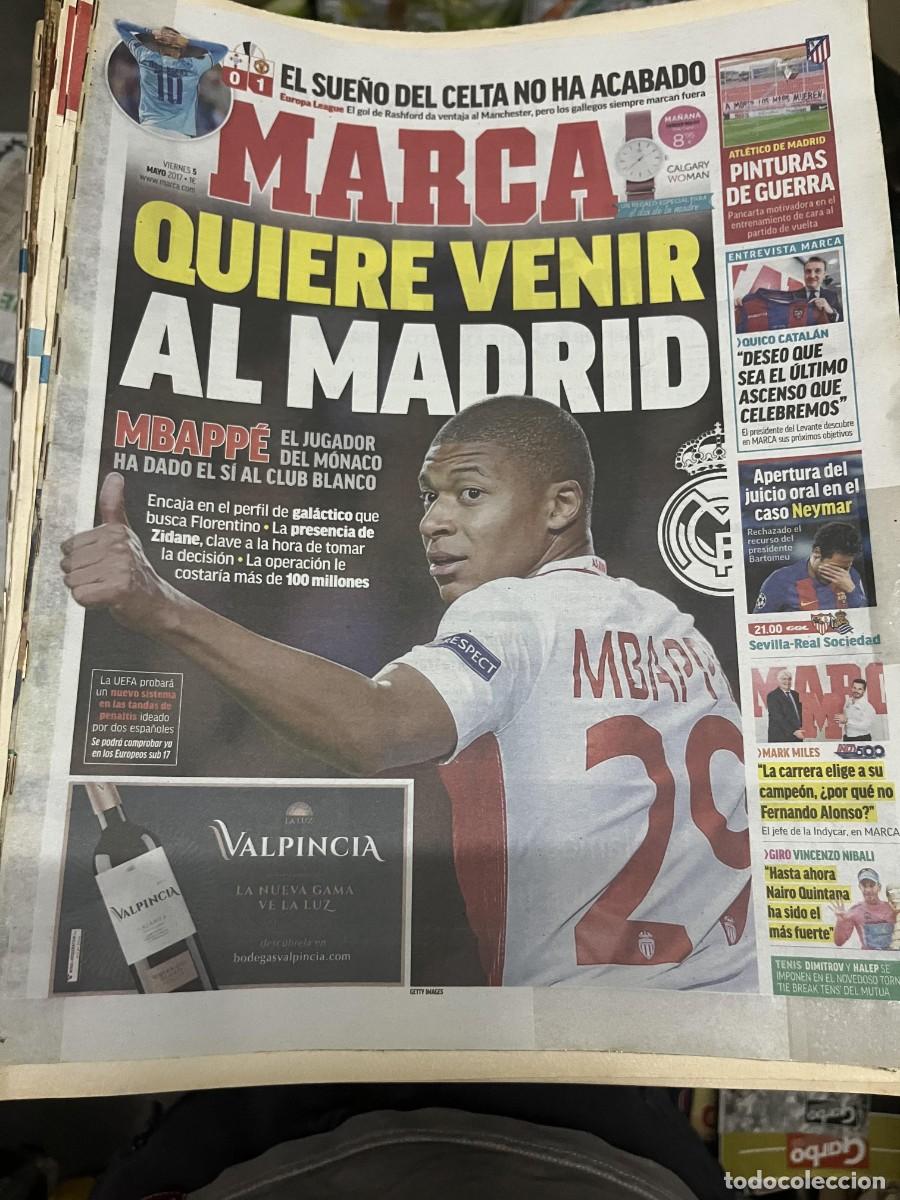 Coleccionismo deportivo: MARCA (5-5-2017) CELTA VIGO 0-1 MANCHESTER UNITED MBAPPE QUIERE VENIR AL REAL MADRID
