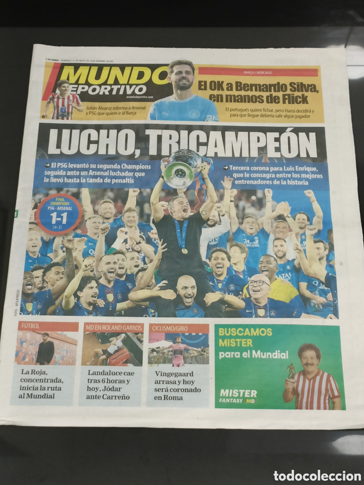 Coleccionismo deportivo: Segunda Champions League PSG Paris Saint Germain 31 Mayo Peri&oacute;dico hist&oacute;rico Mundo Deportivo