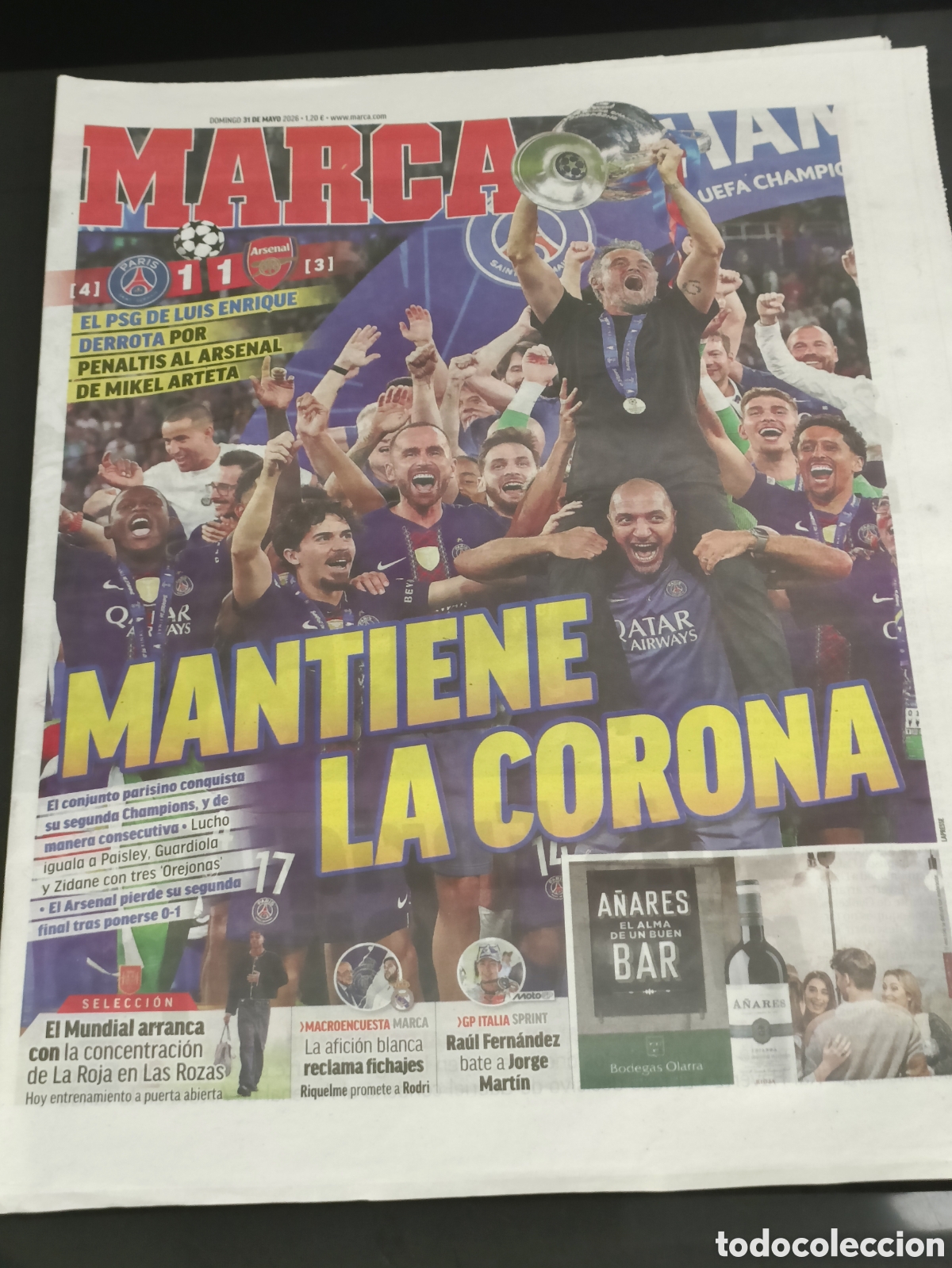 Coleccionismo deportivo: Segunda Champions League PSG Paris Saint Germain 31 Mayo Peri&oacute;dico hist&oacute;rico MARCA