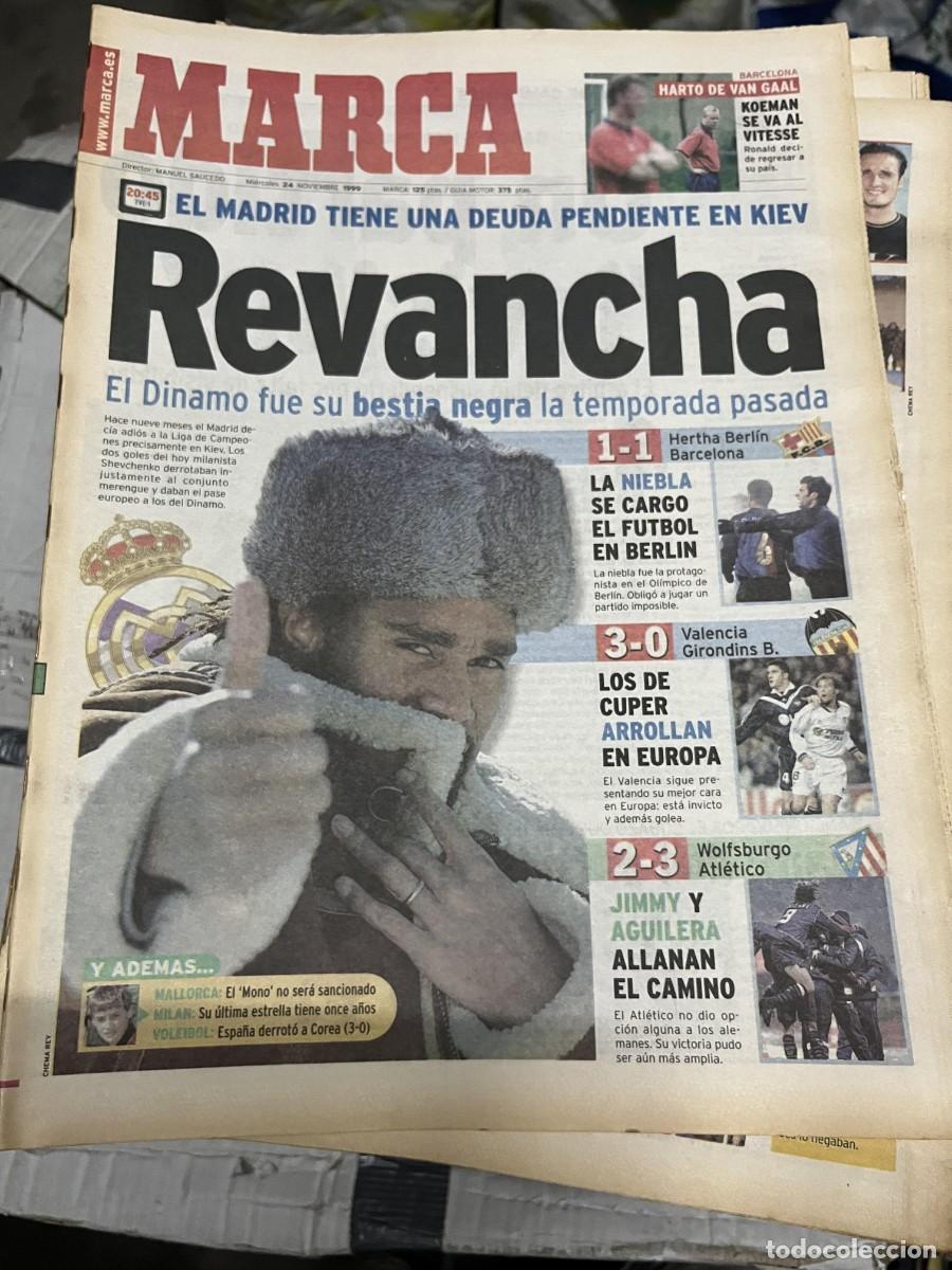 Coleccionismo deportivo: MARCA (24-11-1999) WOLFSBURGO 2-3 ATLETICO MADRID HERTHA BERLIN 1-1 BARCELONA VALENCIA 3-0 GIRONDINS