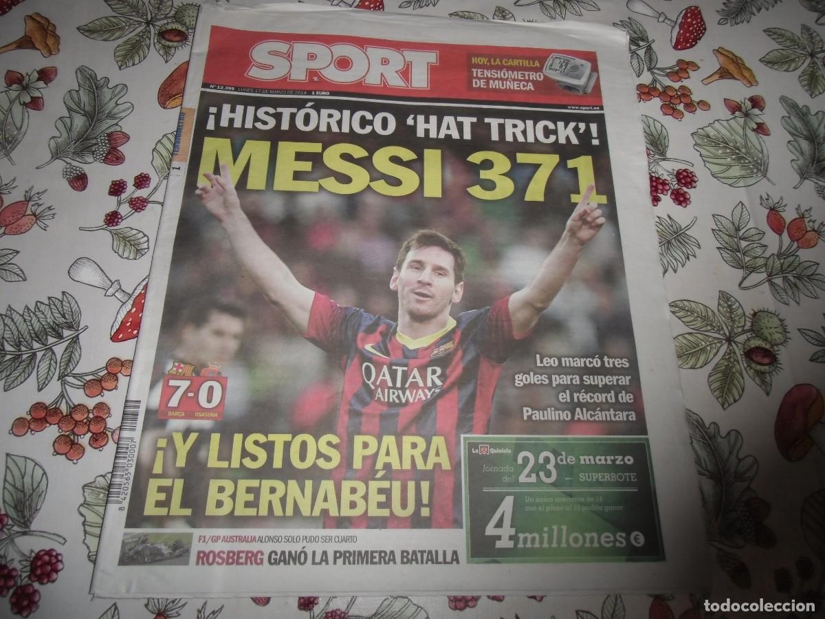 Coleccionismo deportivo: Peri&oacute;dico SPORT n&ordm; 12.399, 17-03-2014. F&uacute;tbol Club Barcelona 7 - Osasuna 0. Ver fotos adicionales