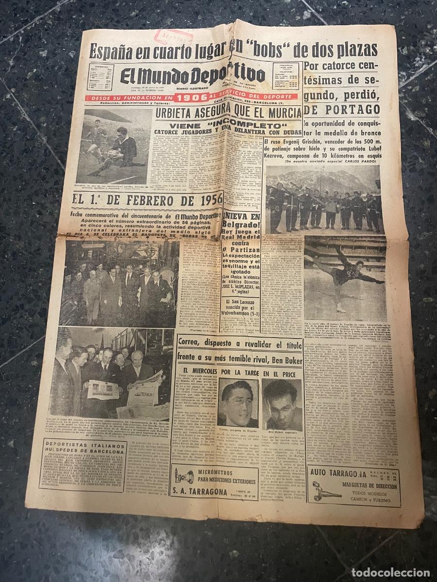 Coleccionismo deportivo: ANTIGUO PERIODICO DEPORTIVO - MUNDO DEPORTIVO , DOMINGO 29 ENERO 1956 A&Ntilde;O LI - N&ordm; 10062 - 8 PAG. -