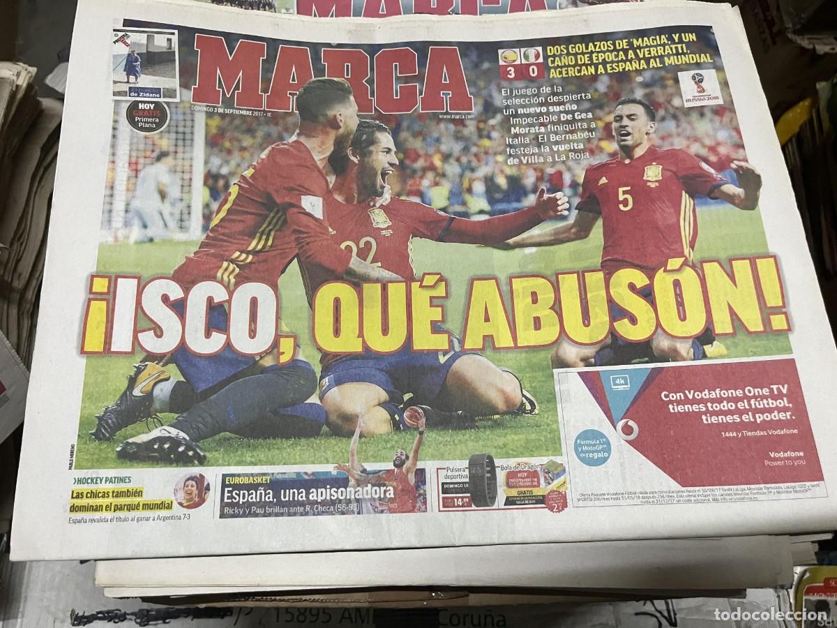 Coleccionismo deportivo: MARCA (3-9-2017) MUNDIAL RUSIA SELECCION ESPA&Ntilde;OLA ESPA&Ntilde;A 3-0 ITALIA ISCO SERGIO RAMOS BUSQUETS