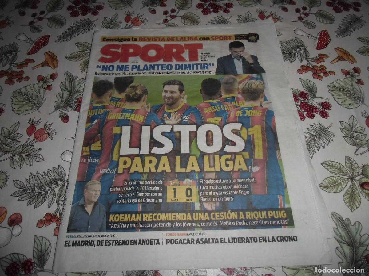Coleccionismo deportivo: Peri&oacute;dico SPORT n&ordm; 14.760, 20-9-2020. F&uacute;tbol Club Barcelona 1 - Elche 0. Ver fotos adicionales