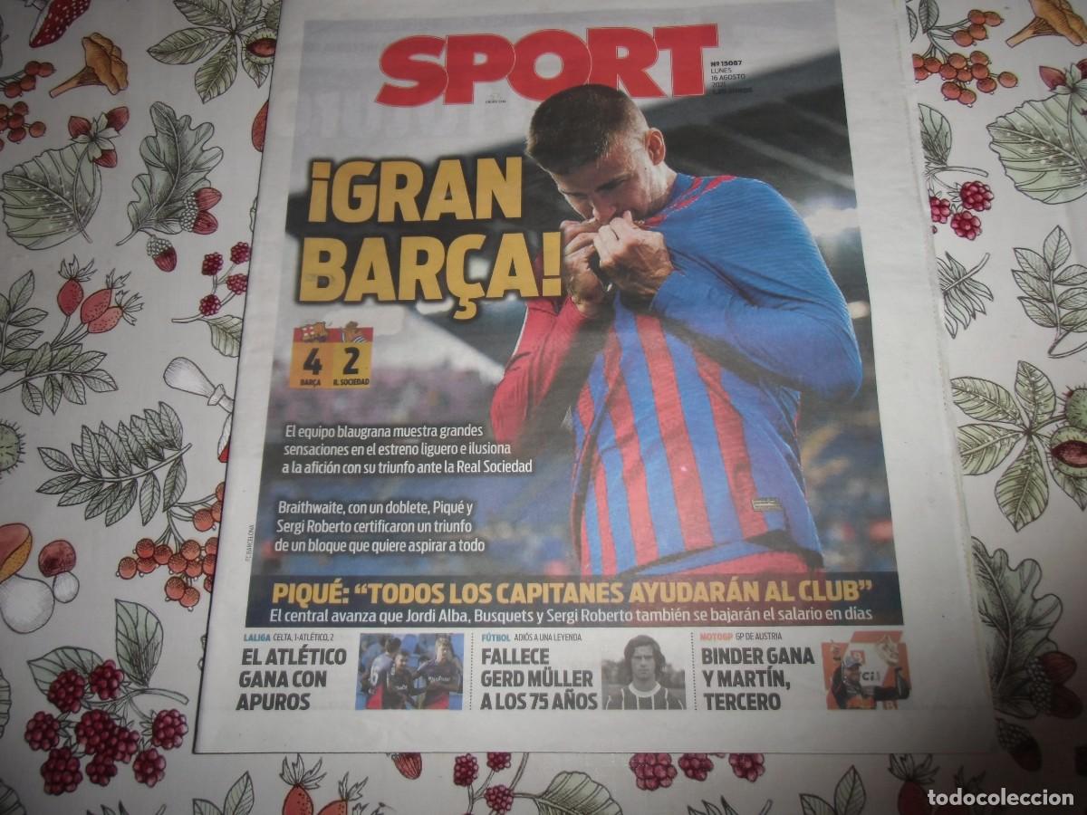 Coleccionismo deportivo: Peri&oacute;dico SPORT n&ordm; 15.087, 16-8-2021. F&uacute;tbol Club Barcelona 4-Real Sociedad 2. Ver fotos adicionales