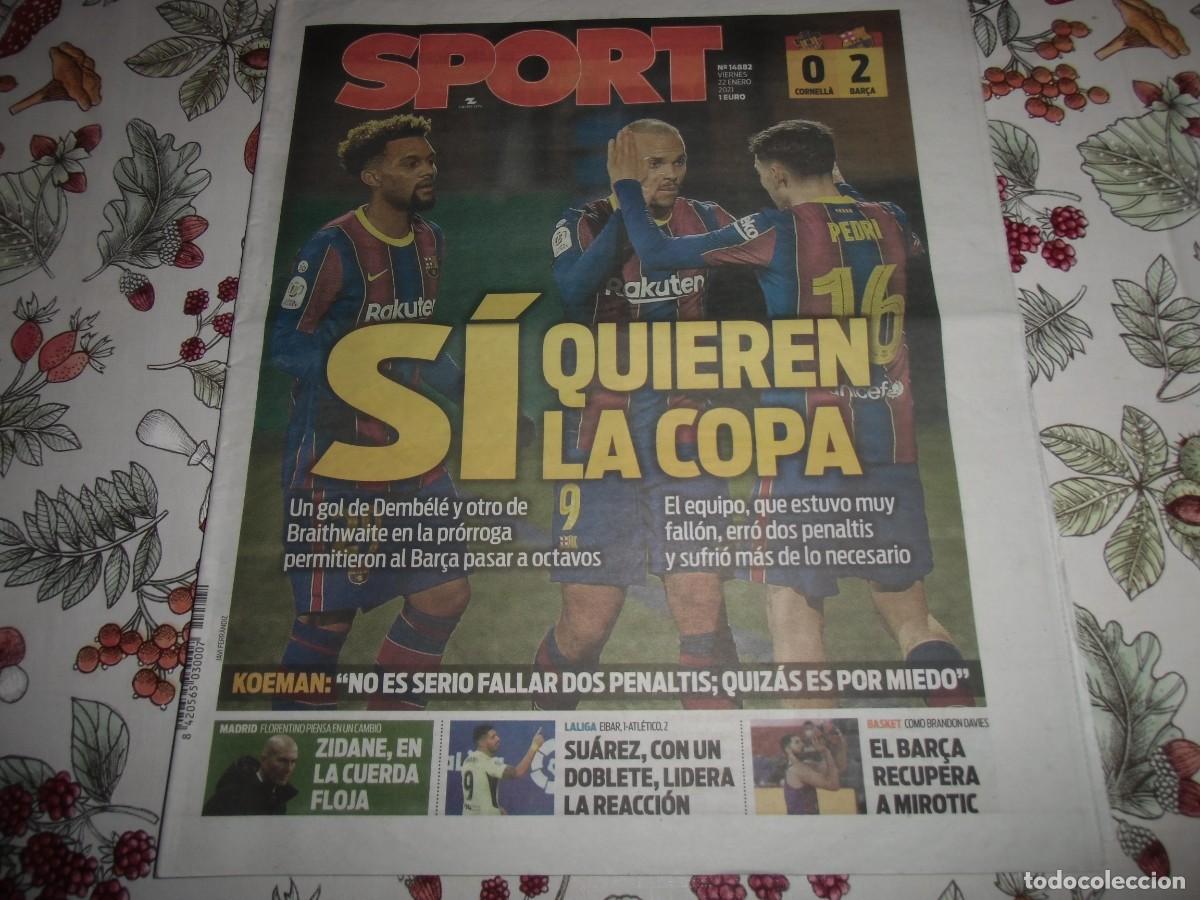 Coleccionismo deportivo: Peri&oacute;dico SPORT n&ordm; 14.882, 22-1-2021. Cornell&agrave; 0-F&uacute;tbol Club Barcelona 2. Ver fotos adicionales
